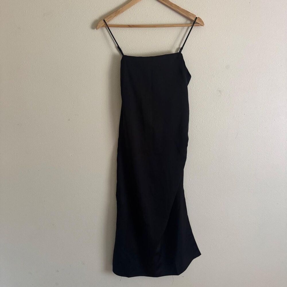 Sage the Label Black Satin Formal Sleeveless Slip Midi Dress Size Small